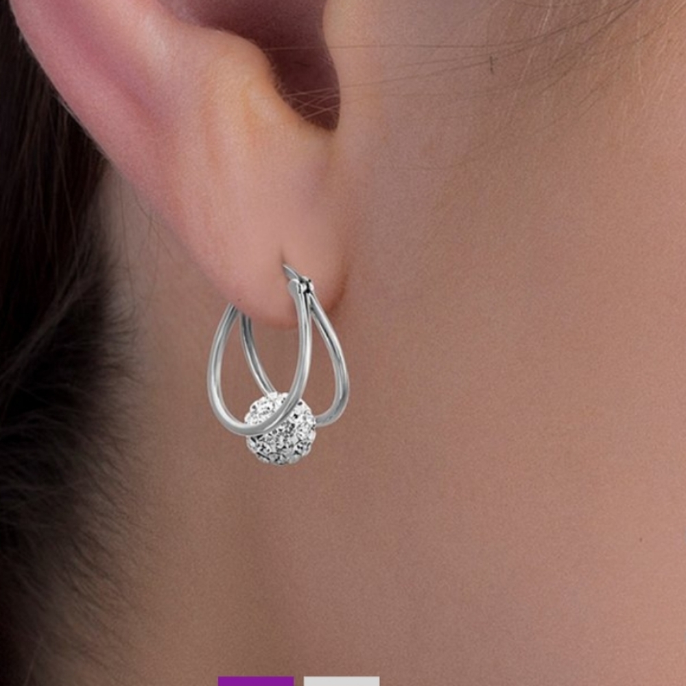 LESA MICHELE Crystal & Silvertone Ball Pavé Split Hoop Earrings - Picture 2 of 13